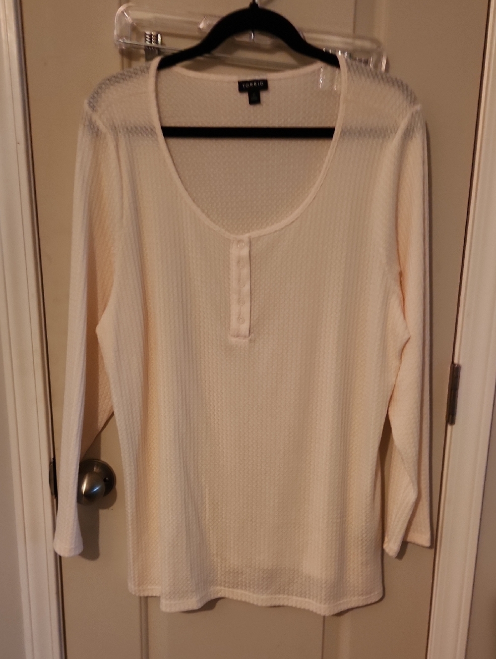Cream Waffle Henley Long Sleeve Top